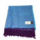 100% Wool Blanket/Throw/Rug Bright Blue & Purple Herringbone